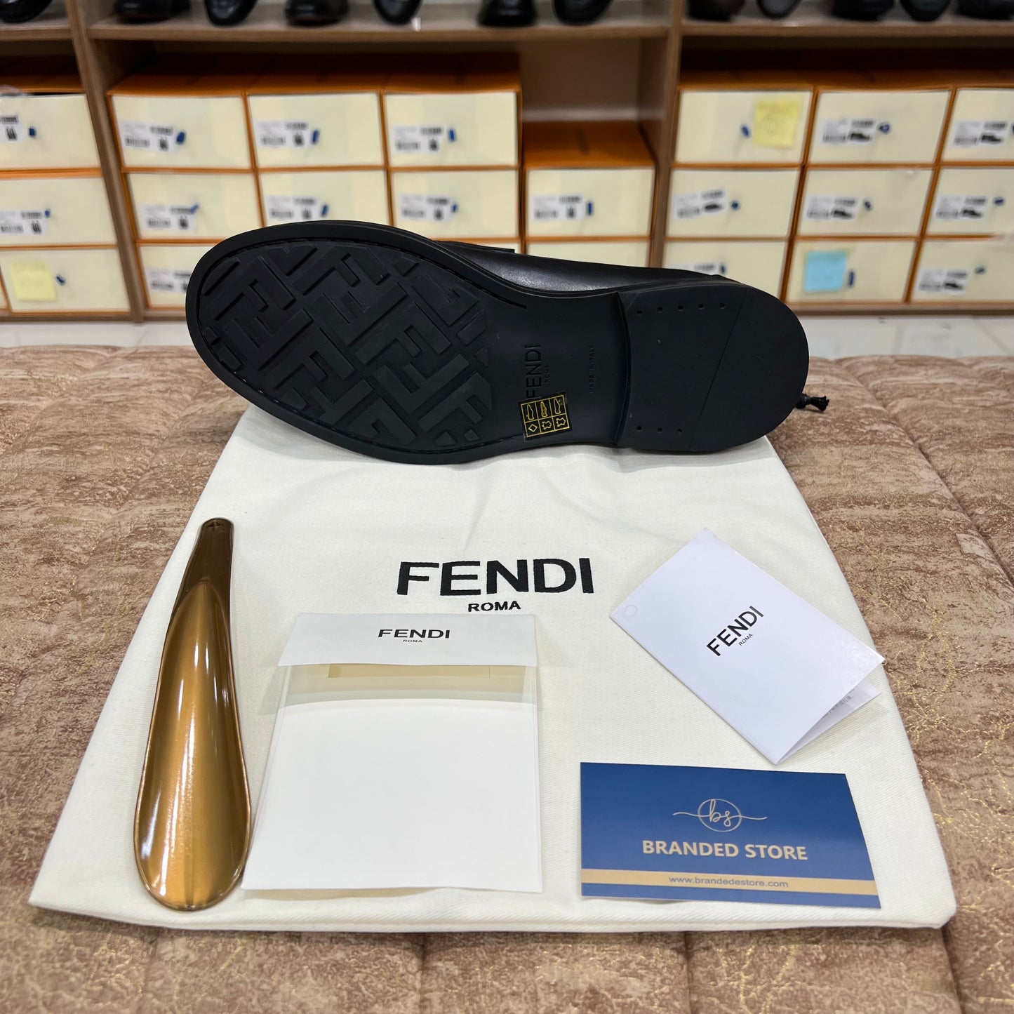 .Fendi Black FF Logo Major Loafers