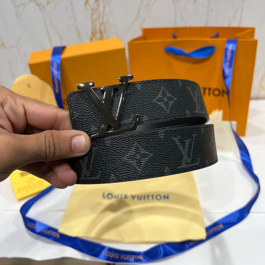LV Silver Logo Grey Printed Reversible Belt