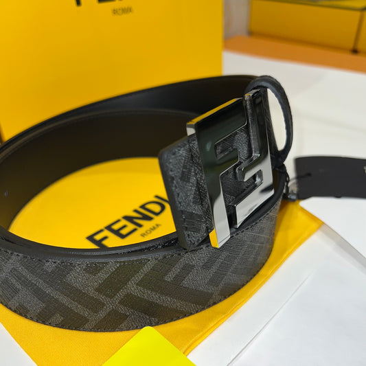 Fendi FF Silver Buckle Reversible Belt Black/Grey
