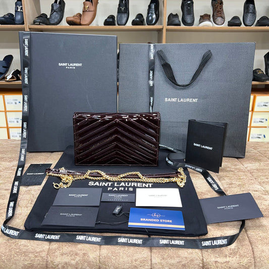 YSL College Mini Chain In Shiny Leather Bag Maroon