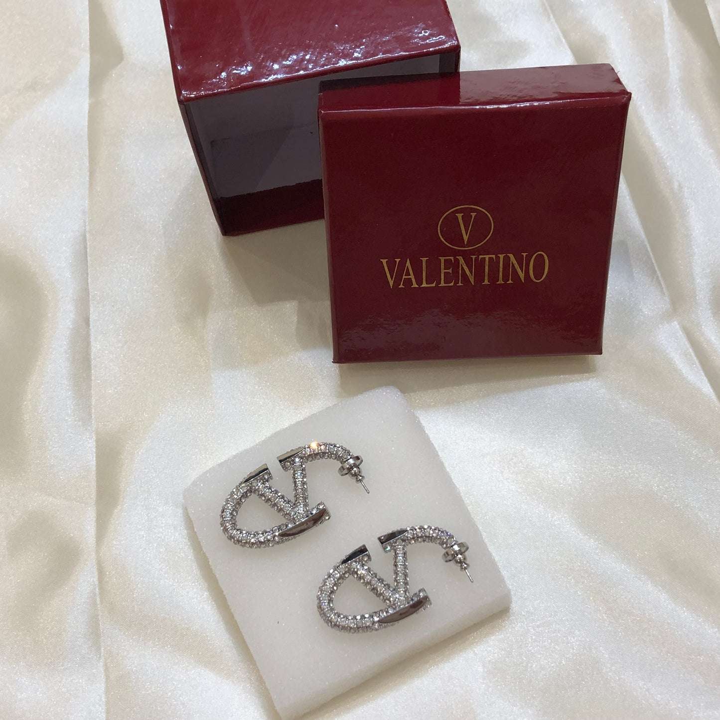 Valentino V Logo Silver Earrings