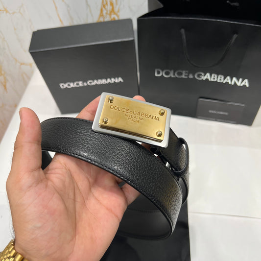 Dolce & Gabbana Golden Buckle Leather Belt Black