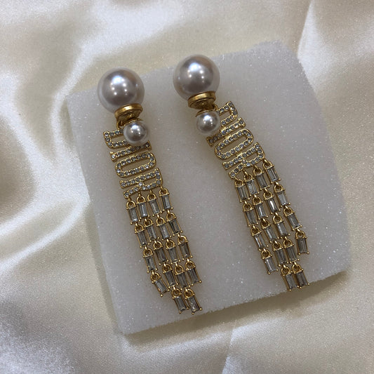 Dior Logo Gold White Earrings