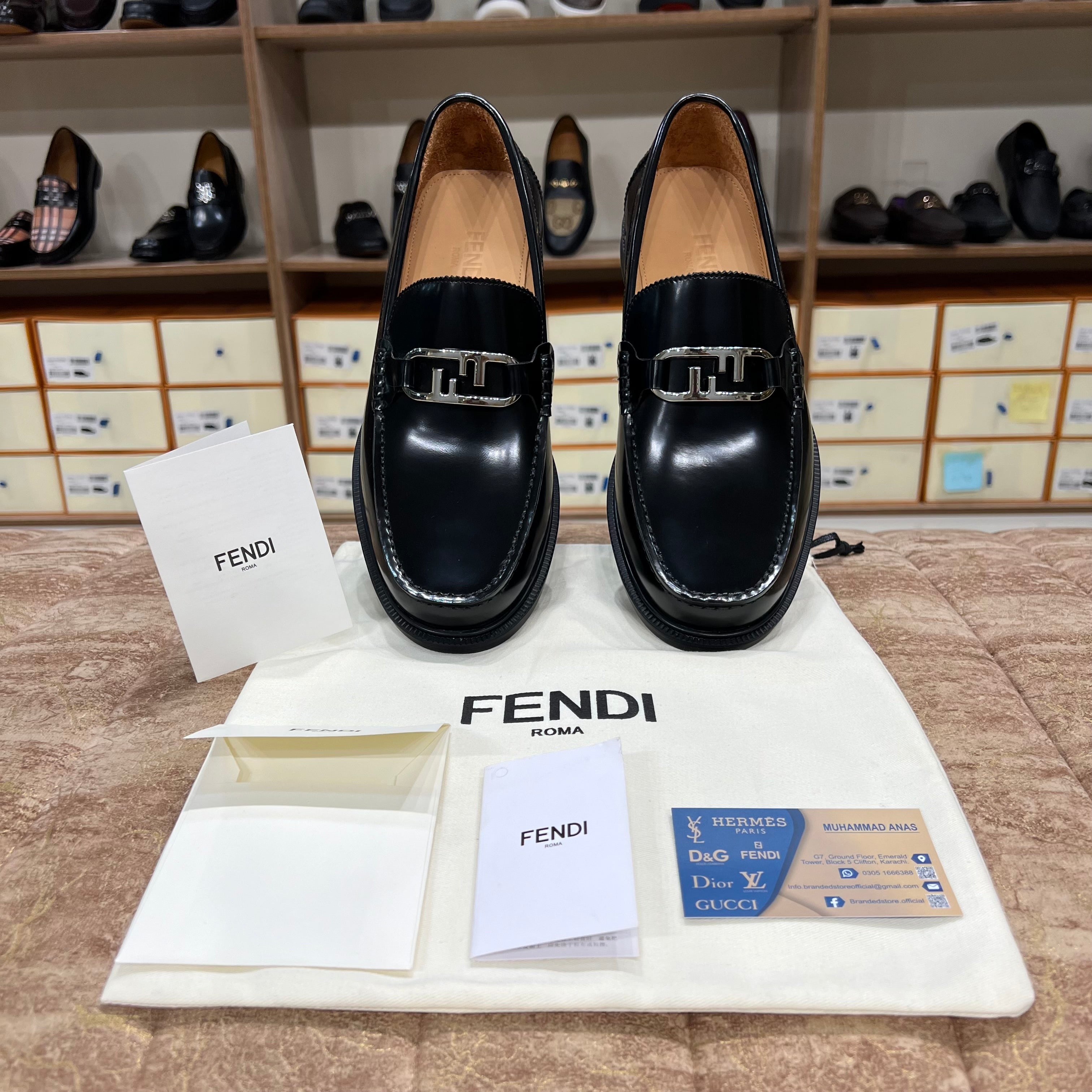 Fendi Black Leather Loafers with Silver-Tone Logo Bit Fendi // Black Leather O main image 2