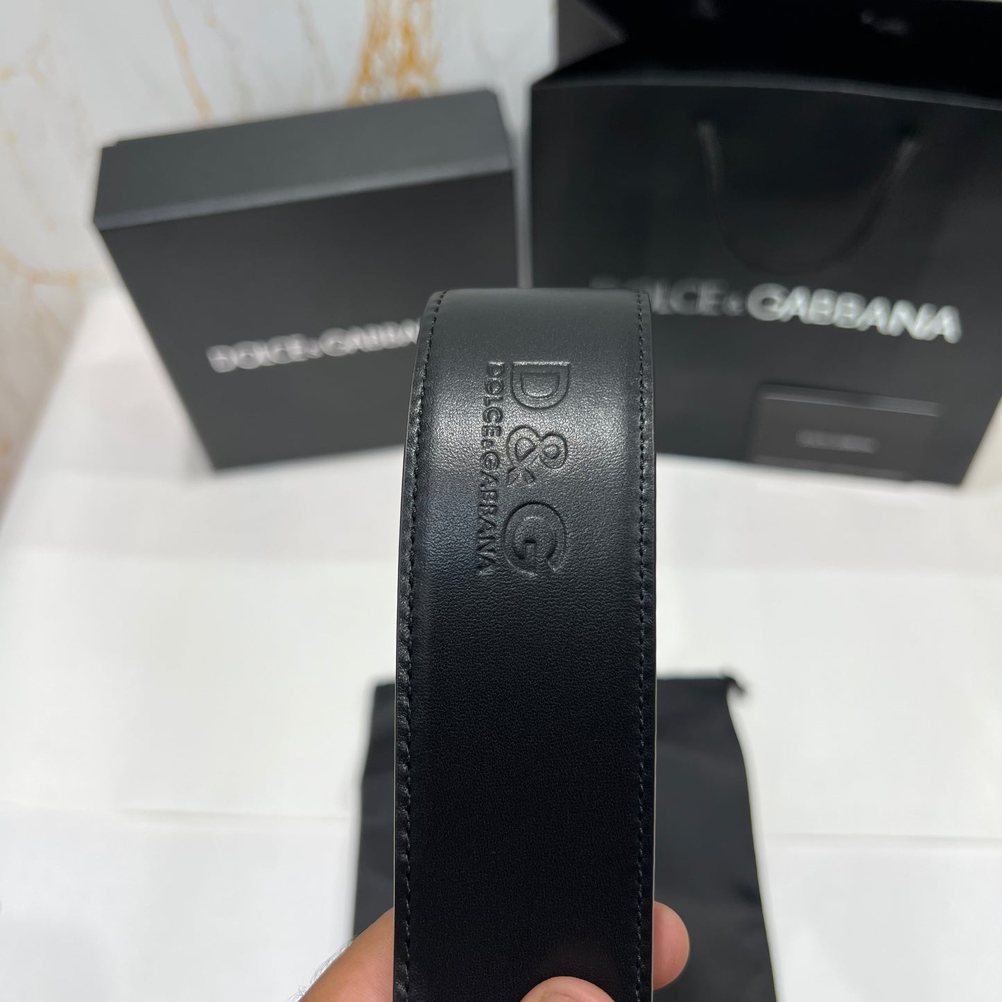 Dolce & Gabbana Golden Buckle Leather Belt Black