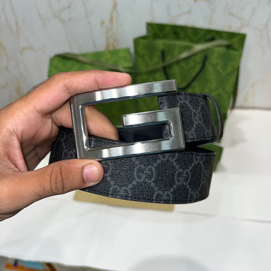 Gucci Silver G Buckle Supreme Belt Grey