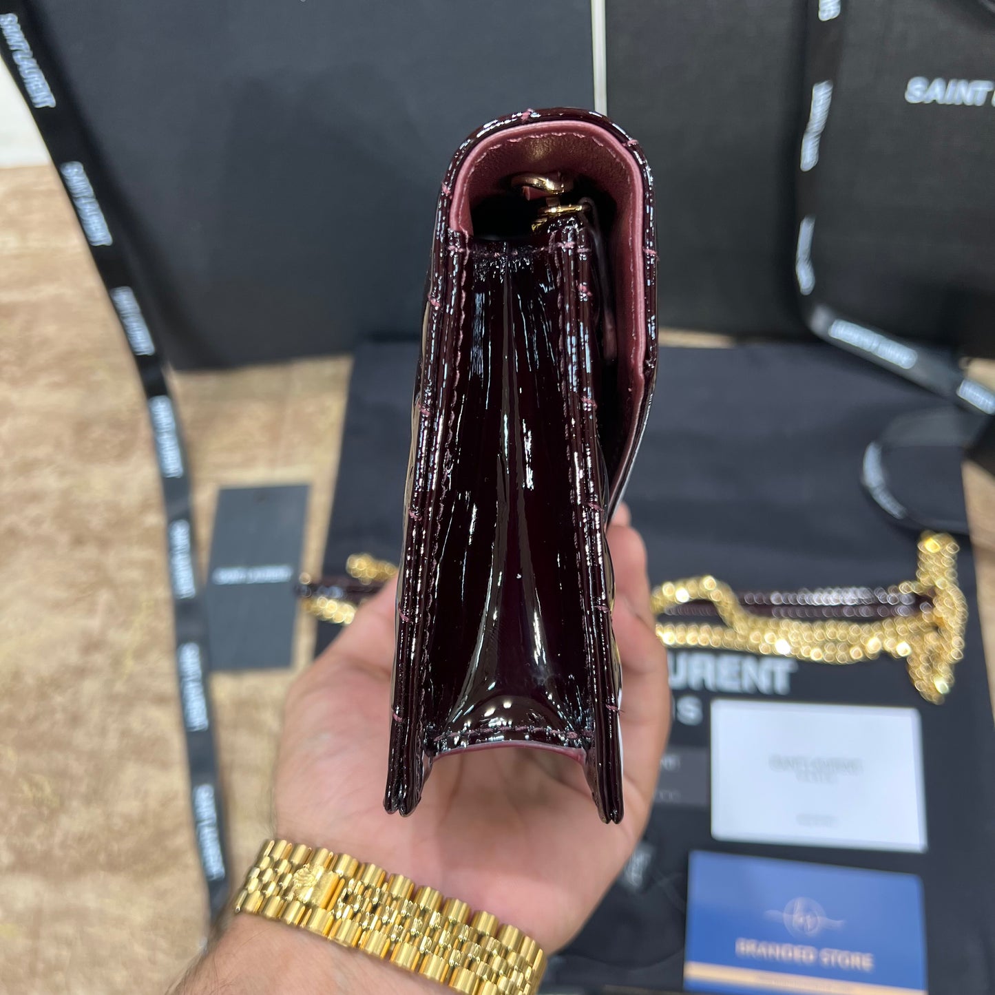 YSL College Mini Chain In Shiny Leather Bag Maroon