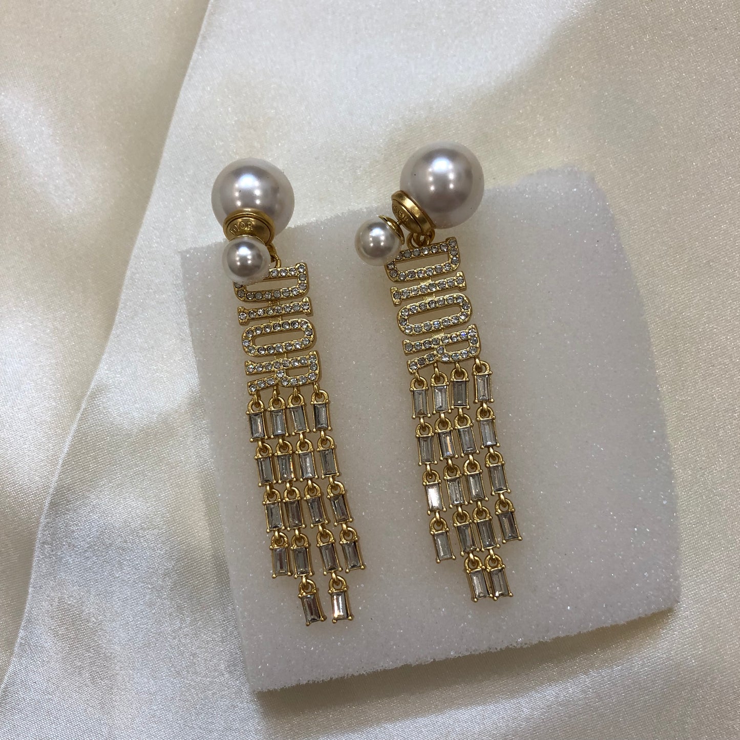 Dior Logo Gold White Earrings