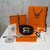 Hermes H Silver Buckle Belt Reversible Black / Blue