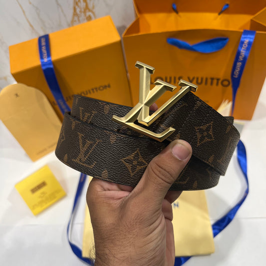 LV Golden Logo Belt Brown Pattern