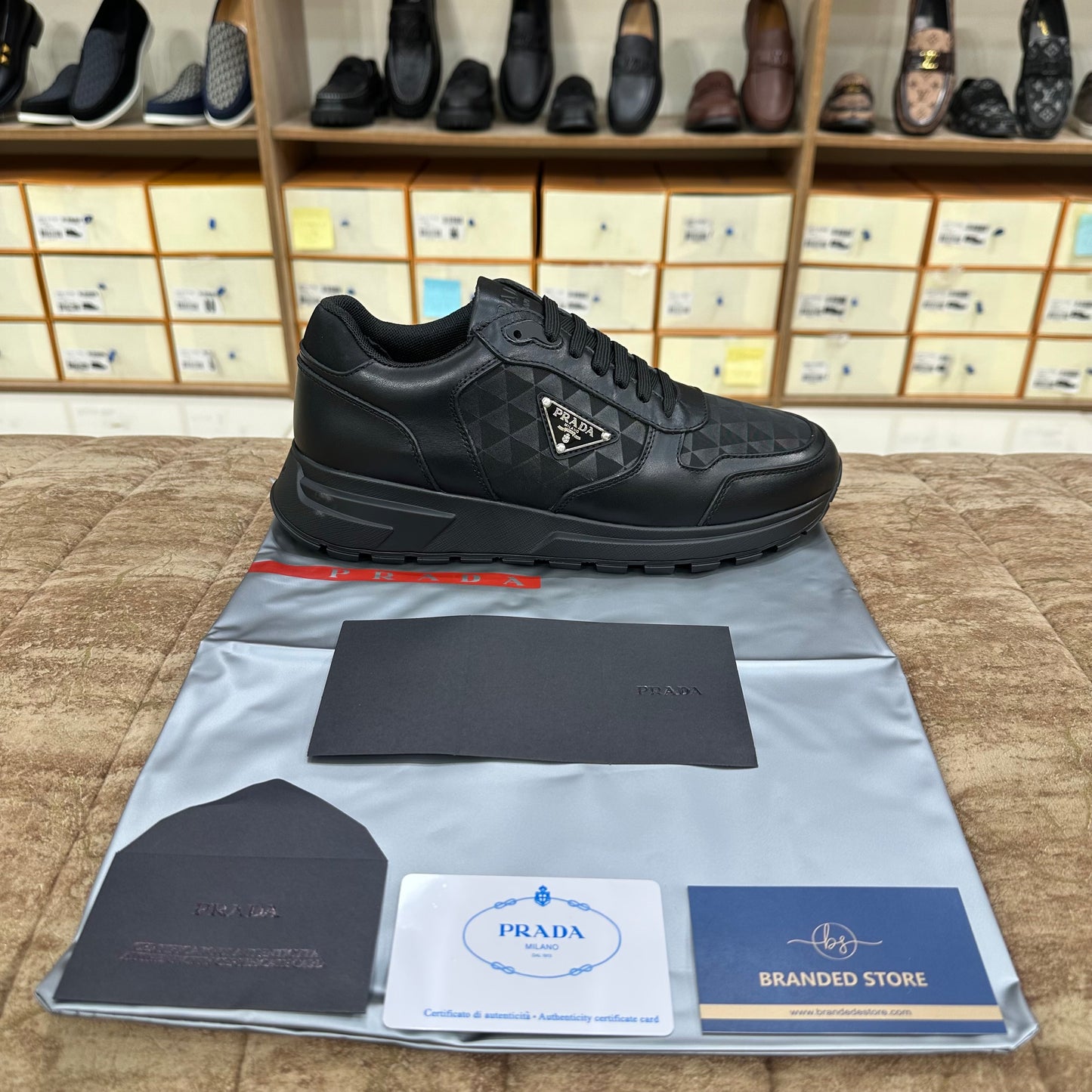 Prada Leather and Re-Nylon high top sneakers - Black