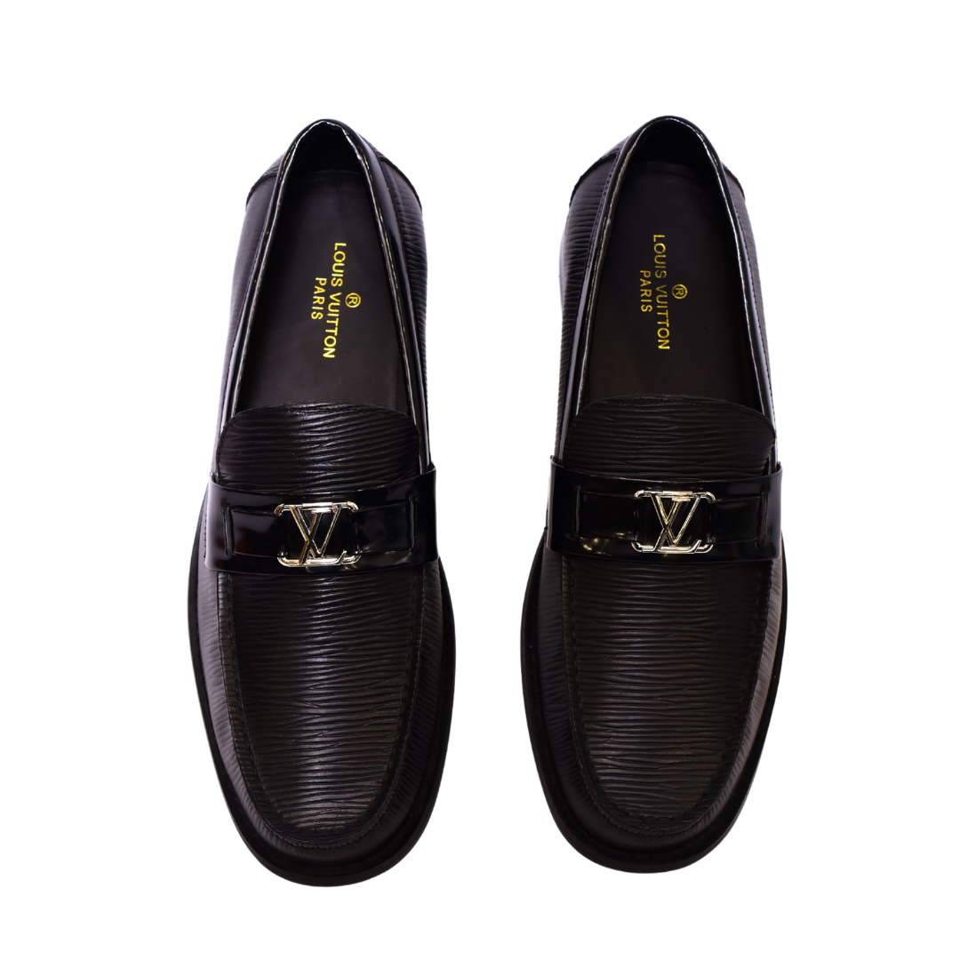 Louis Vuitton Textured Black Loafers Louis Vuitton Black Textured Leather Penny Loafers Size 40  main image 2