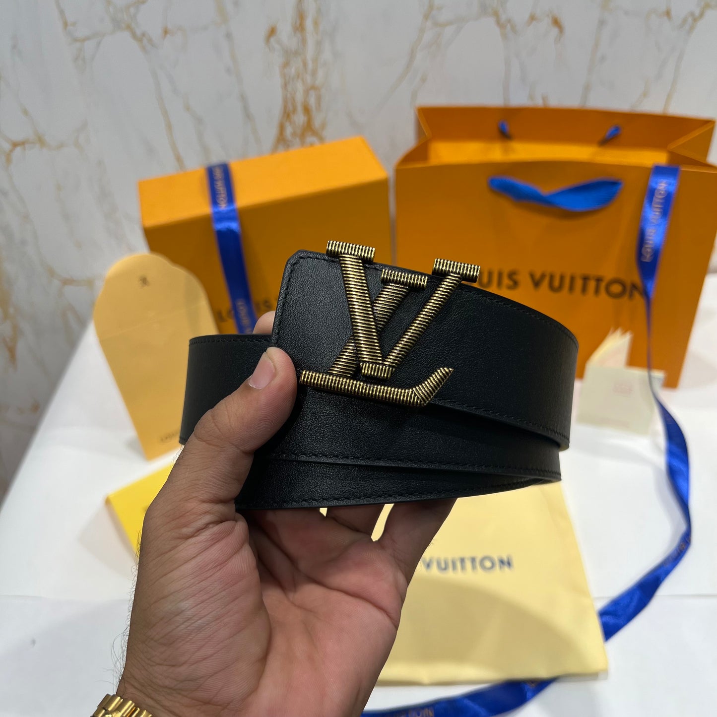 LV Golden Logo Reversible Belt Black/Brown