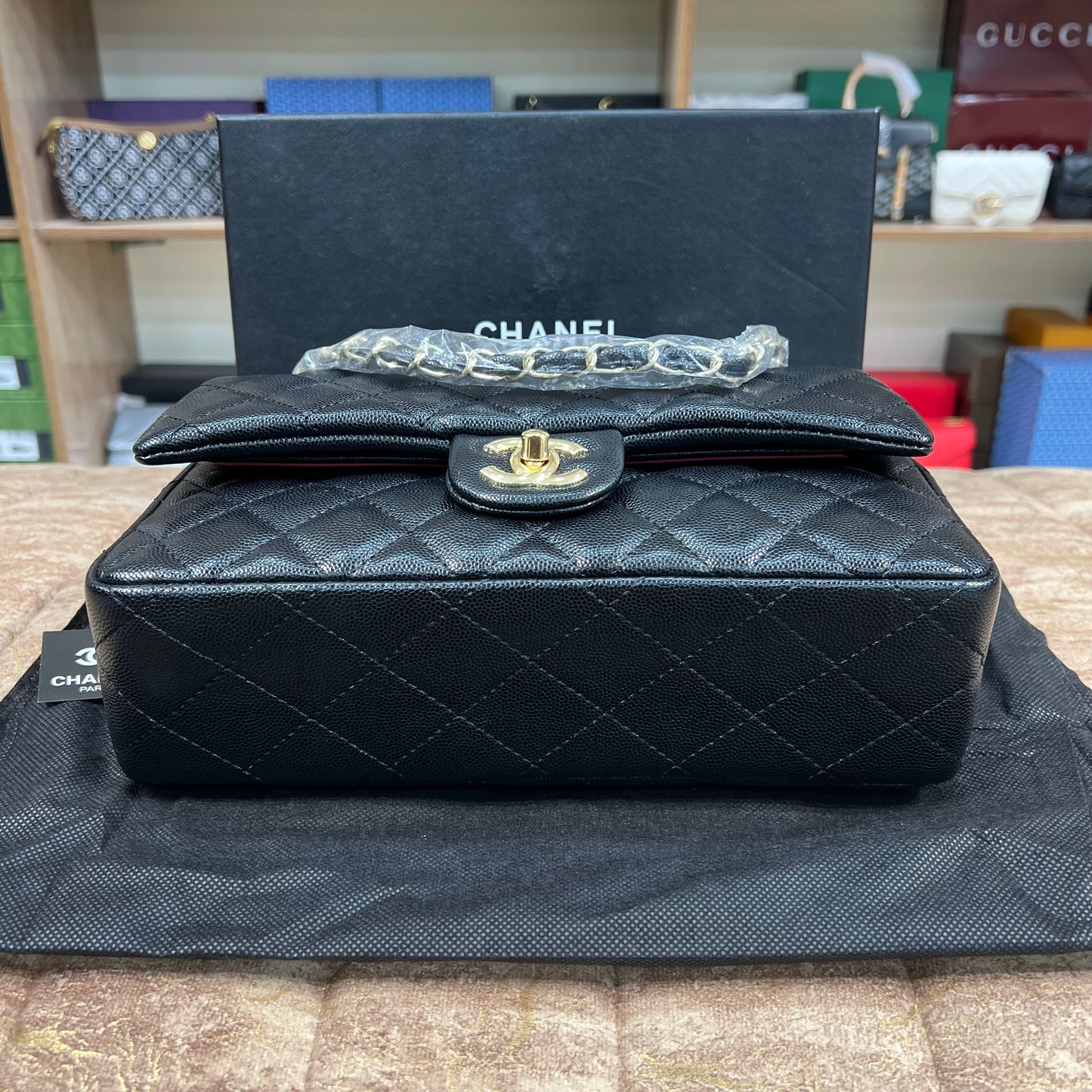 Channel Golden Logo Black Texture Bag