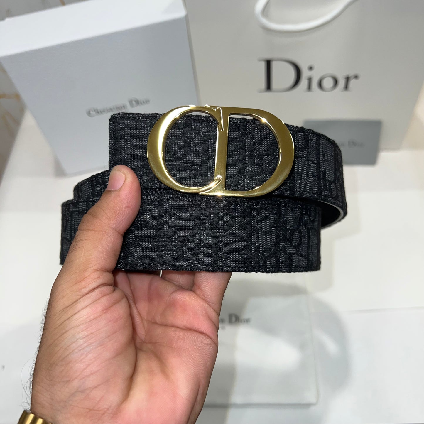 Dior Golden CD Buckle Reversible Belt Black