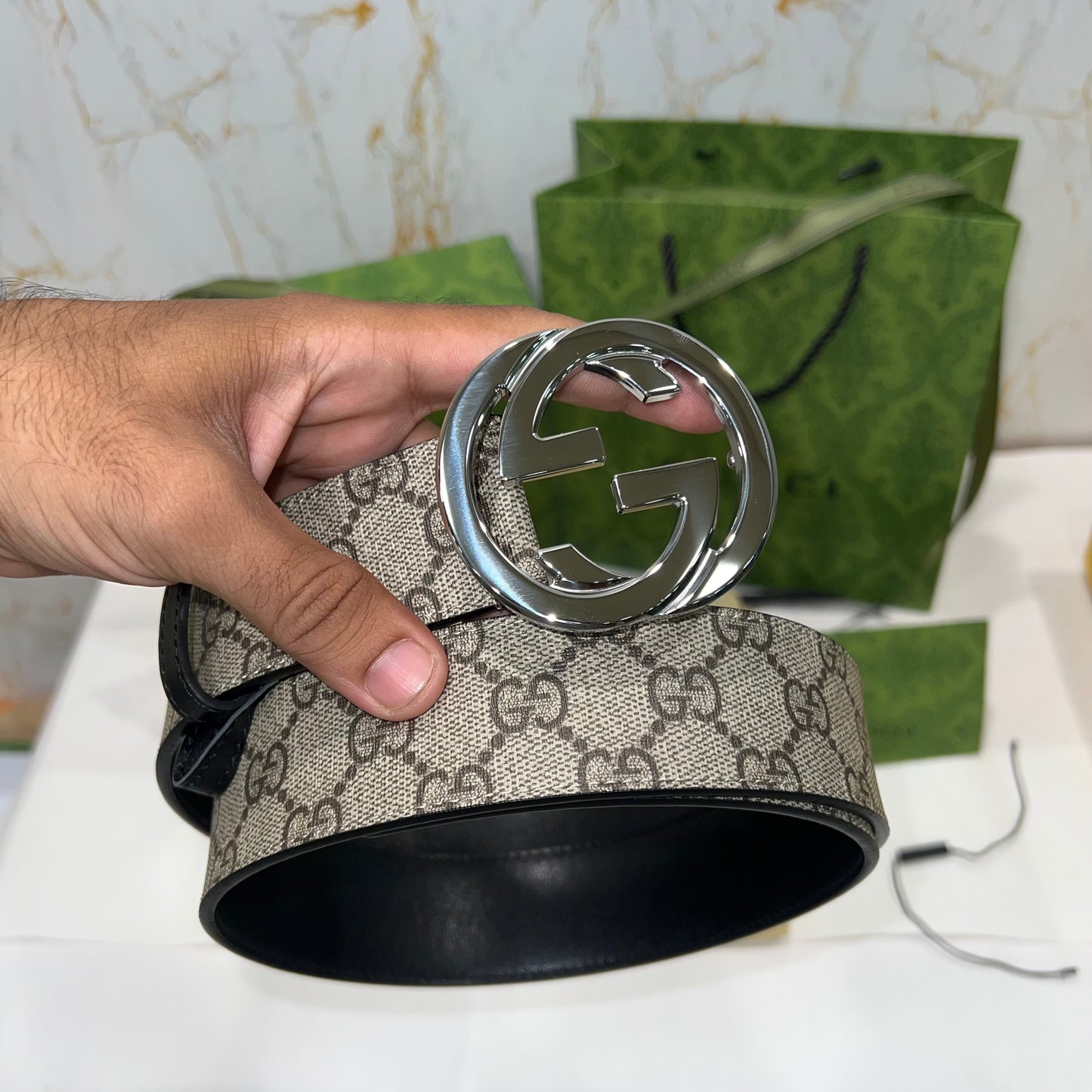 Gucci GG Supreme Interlocking G Belt Brown