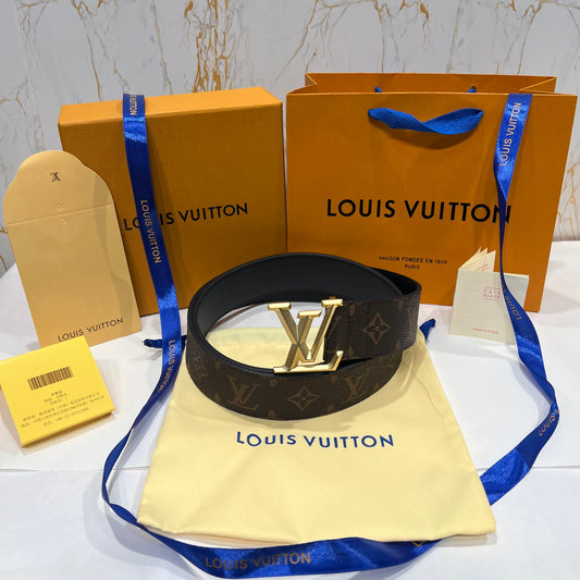LV Golden Logo Belt Brown Pattern
