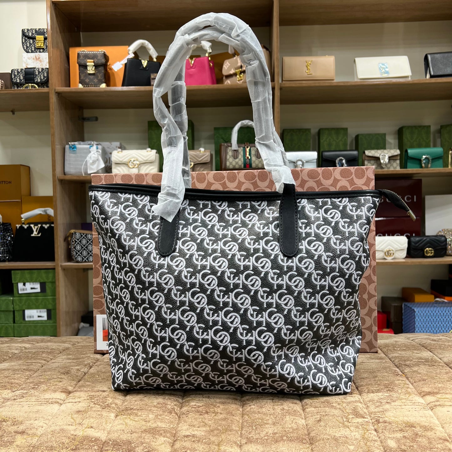 Coach Black White Logo Tote Bag