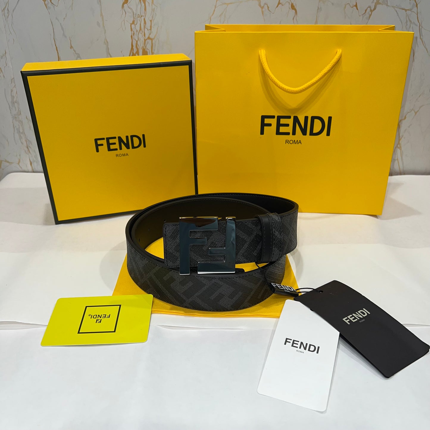 Fendi FF Silver Buckle Reversible Belt Black/Grey