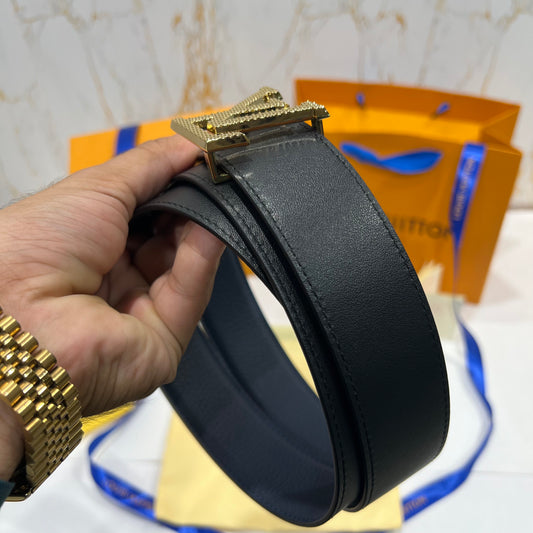 LV Golden Logo Reversible Belt Black/Blue