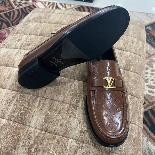 . Louis.Vuitton Light Brown Embossed Major Loafers