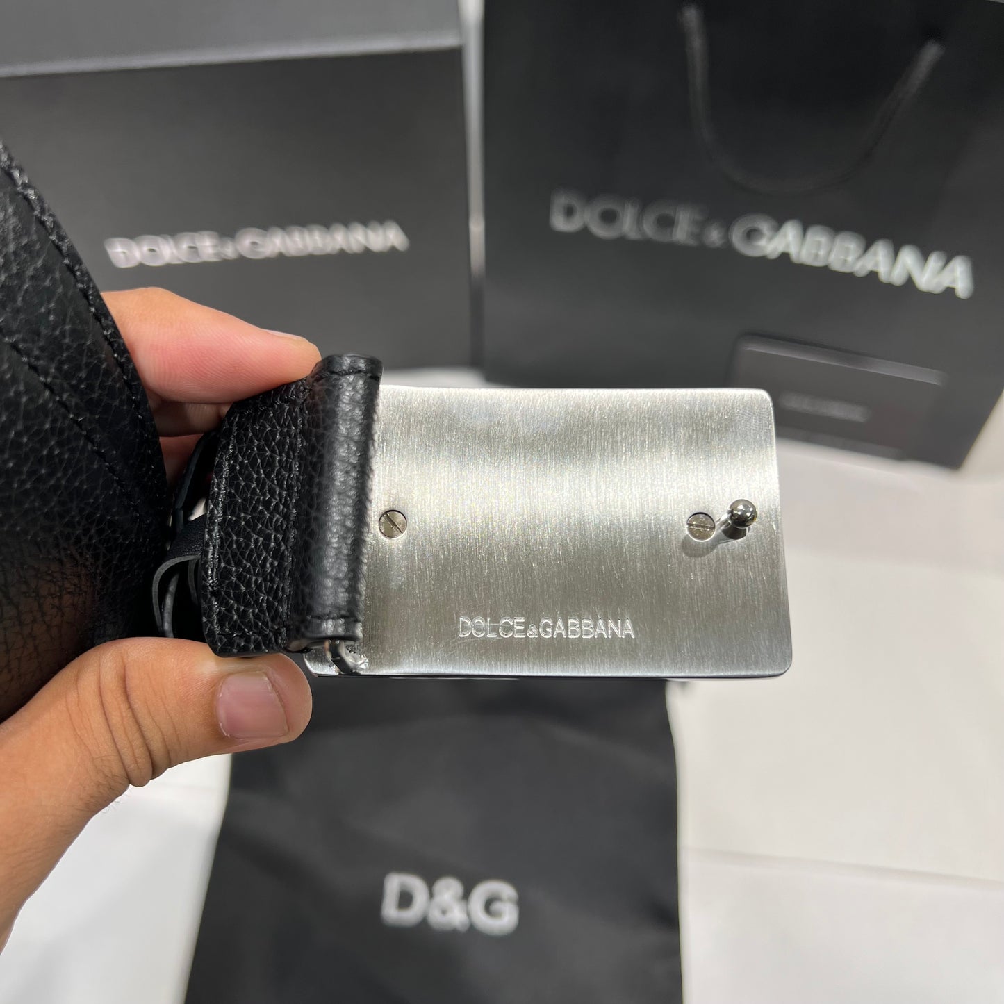 Dolce & Gabbana Golden Buckle Leather Belt Black