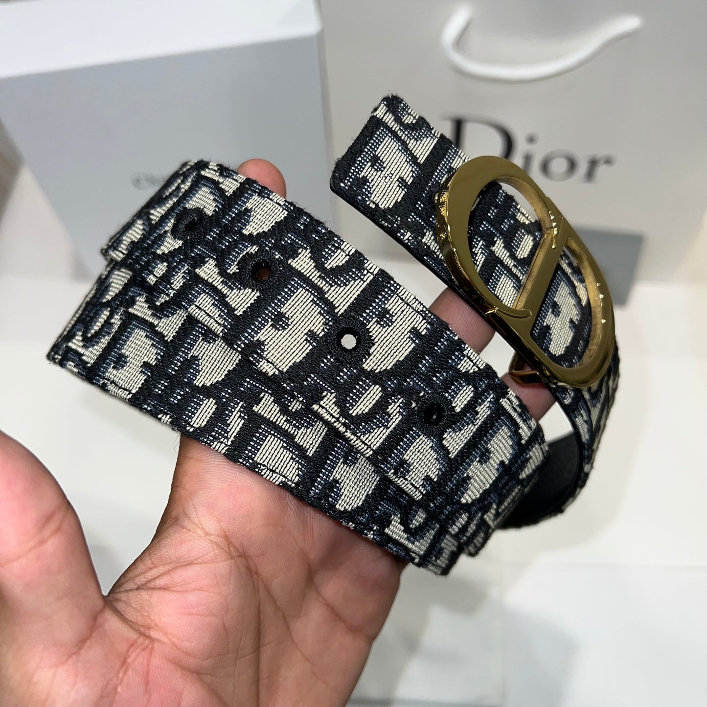 Dior Golden CD Buckle Reversible Belt Black/White