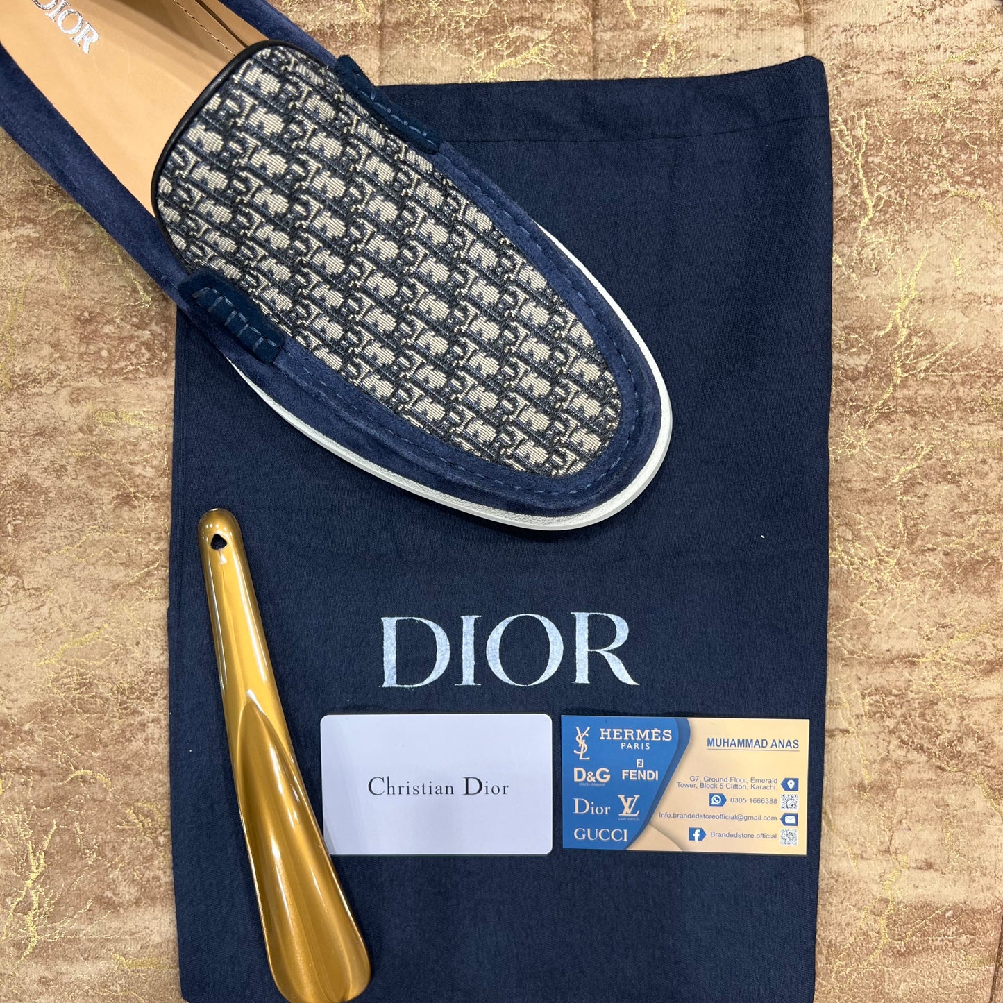 Dior Slip On Blue Pattern Suede Leather