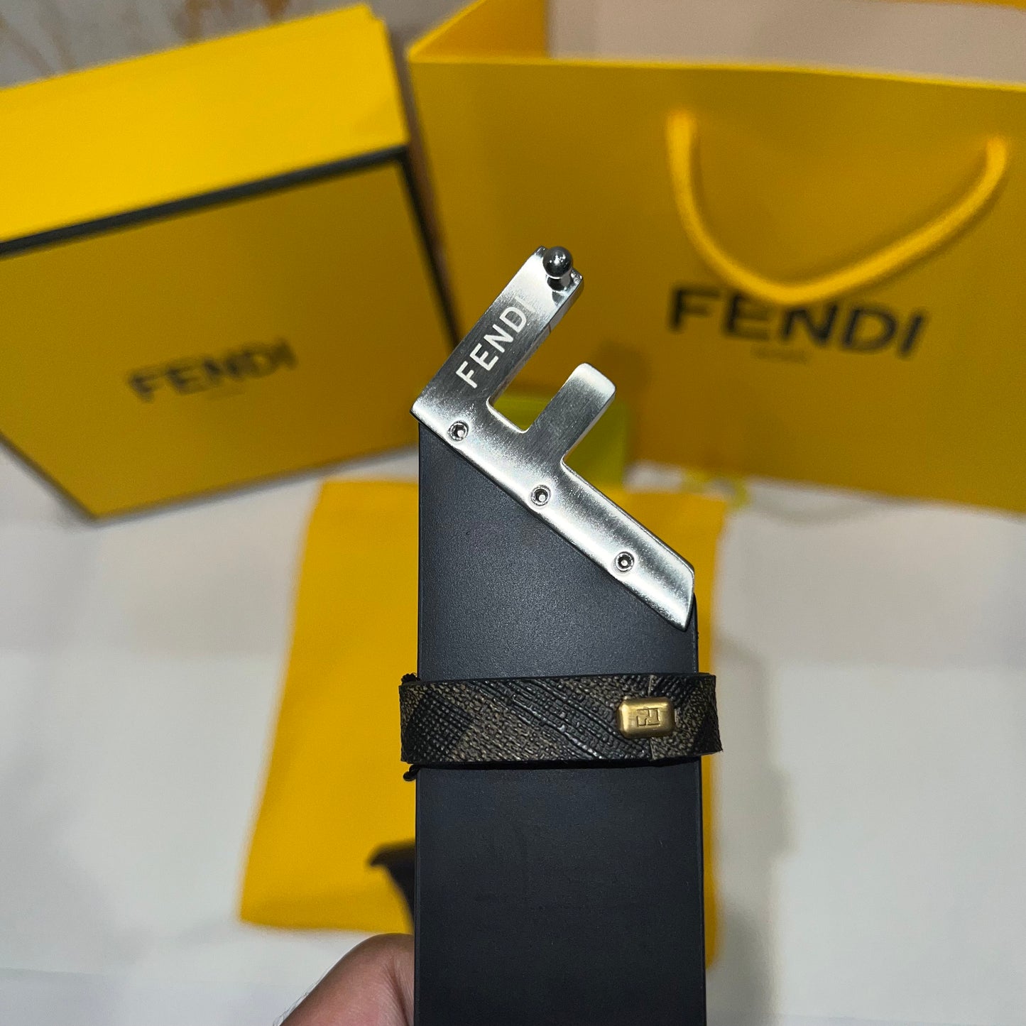 Fendi F-Shaped Buckle Belt Brown