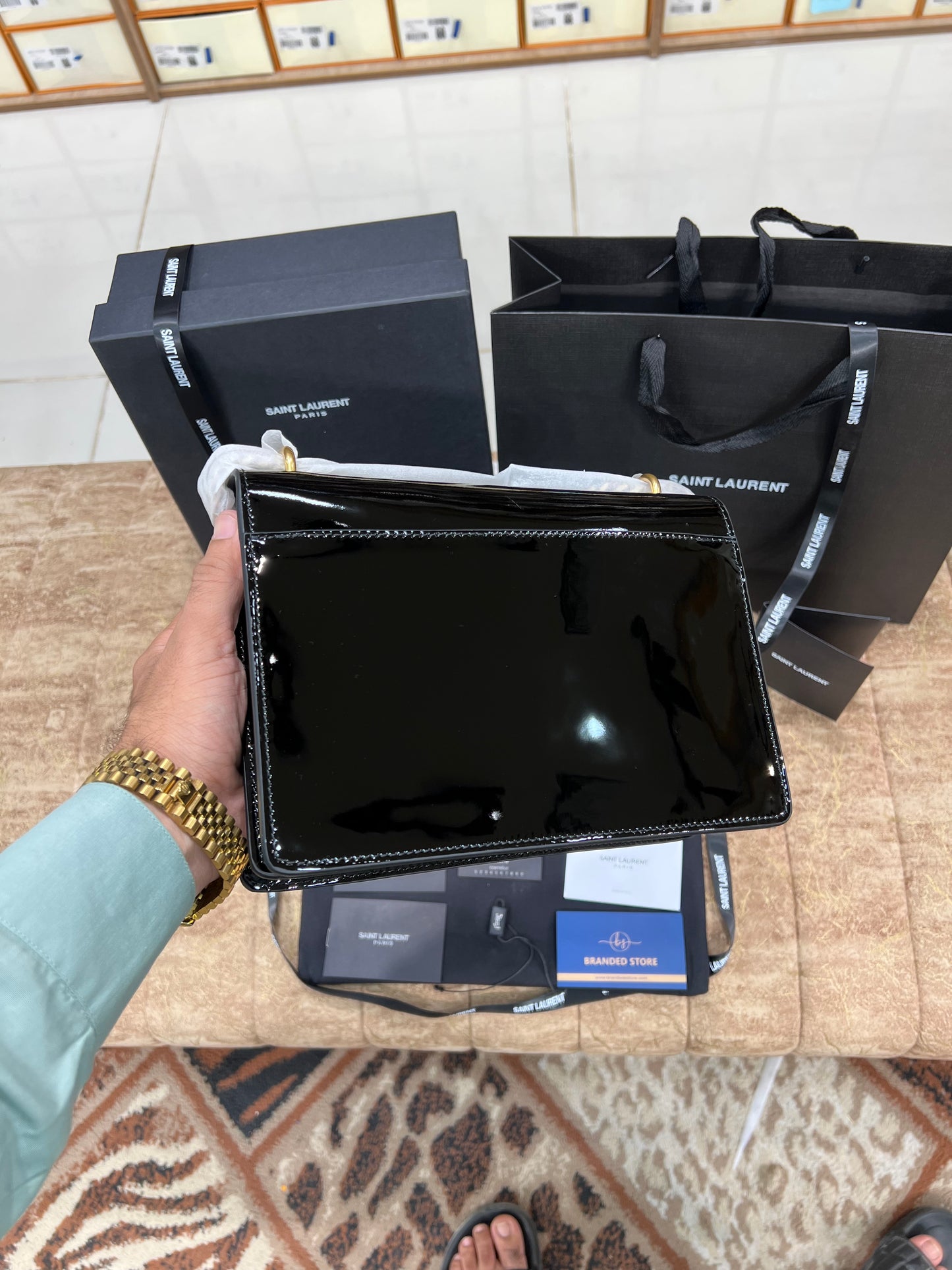 YSL Big Black Shine Leather Bag