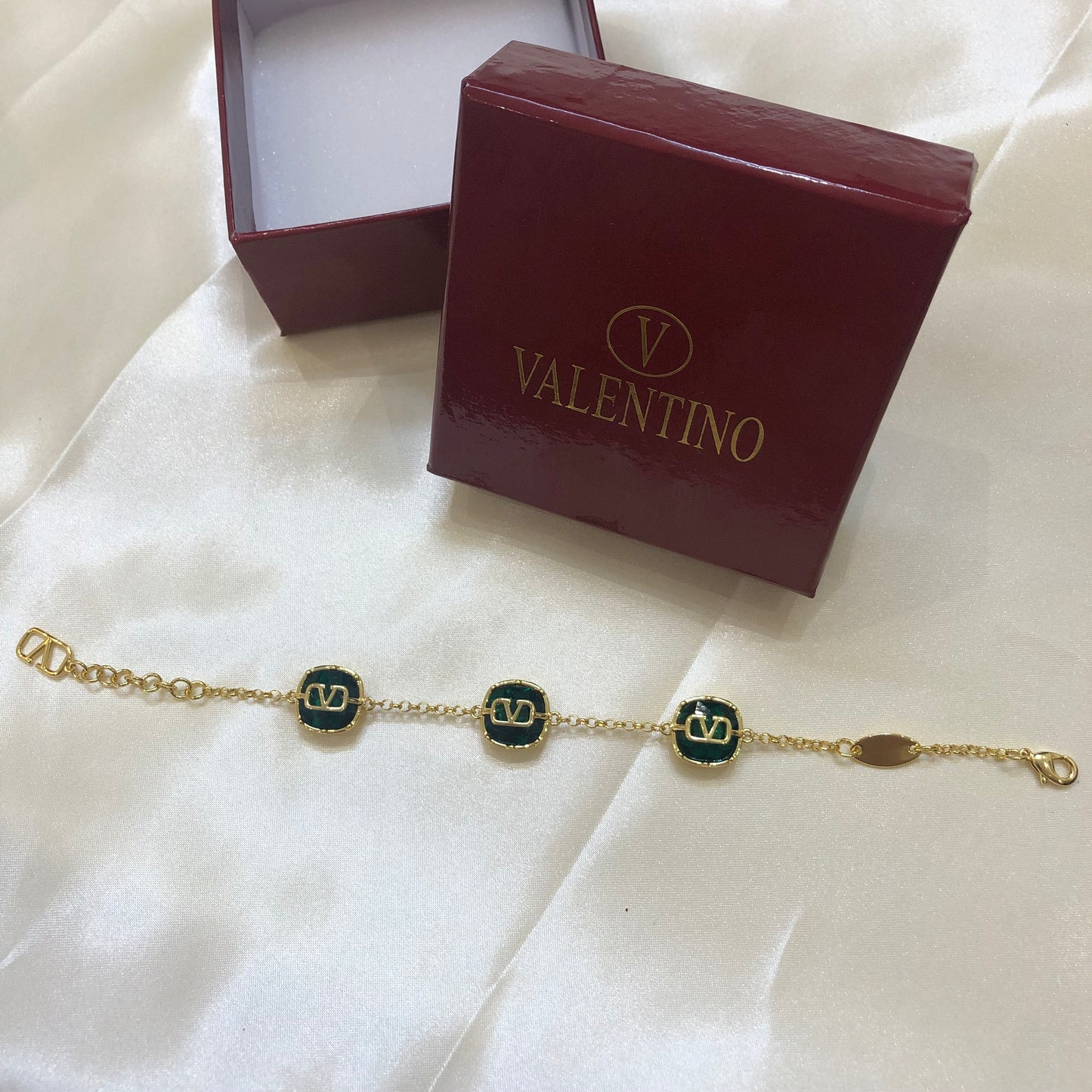 Valentino Gold Green Chain Bracelet