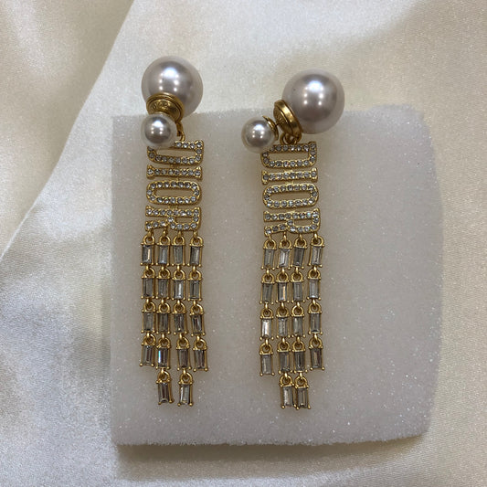 Dior Logo Gold White Earrings