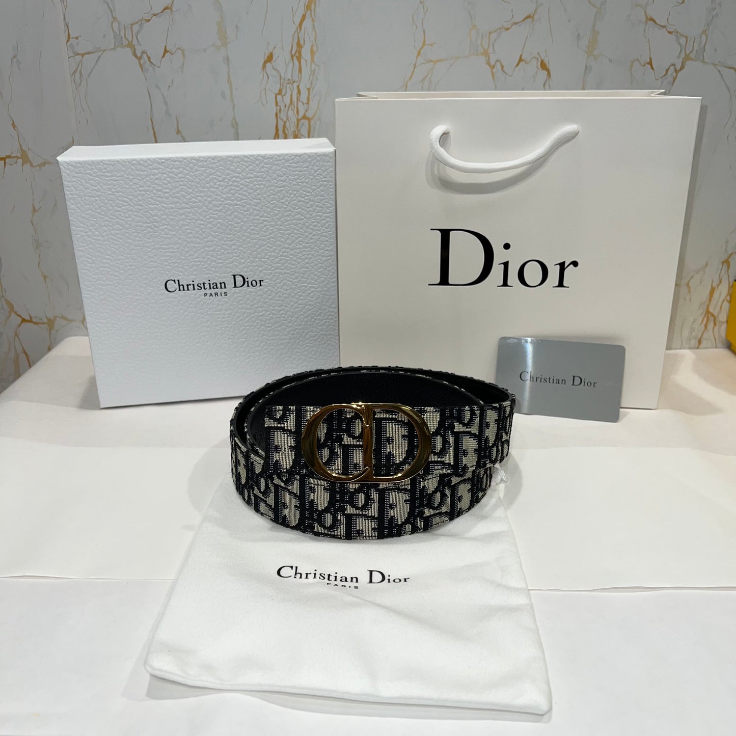 Dior Golden CD Buckle Reversible Belt Black/White