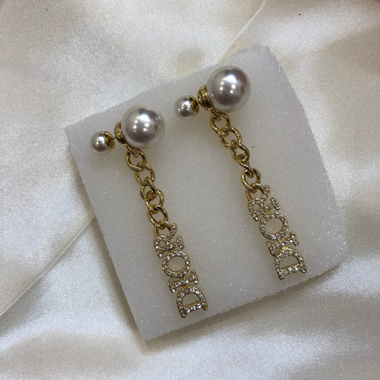 Dior Logo Chain Golden Earrings