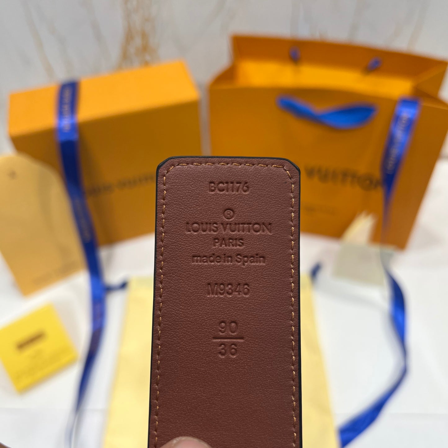 LV Silver Logo Shine Printed Reversible Belt Black Brown