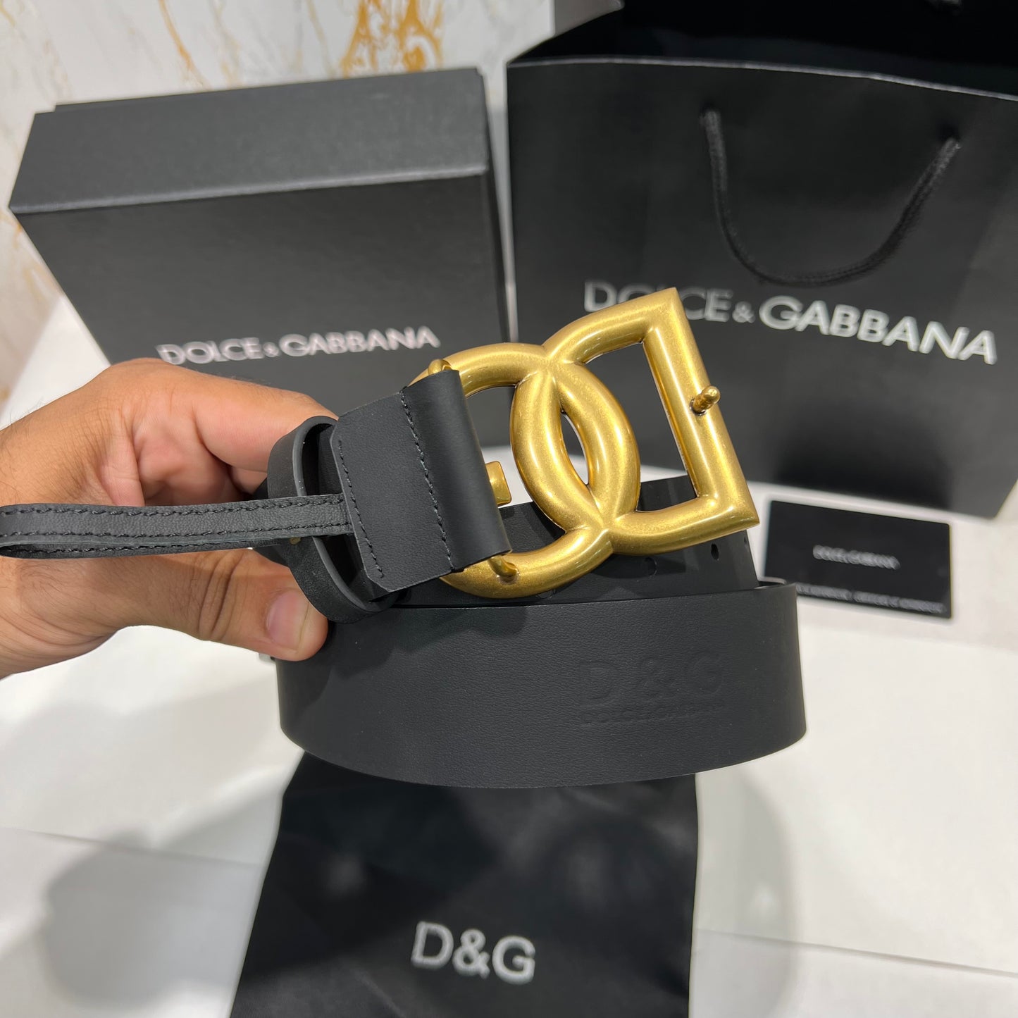 Dolce & Gabbana DG Logo Leather Belt Black