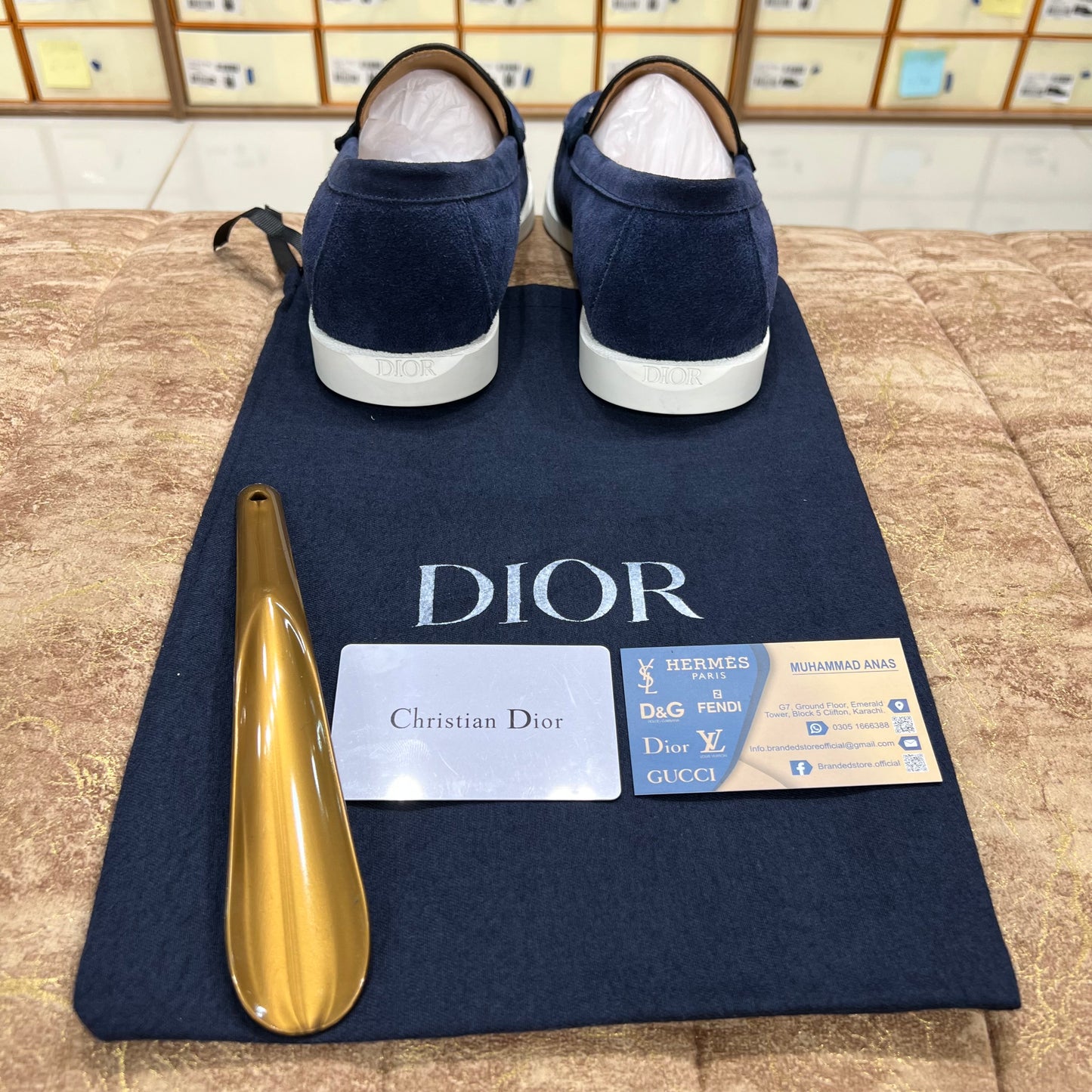 Dior Slip On Blue Pattern Suede Leather