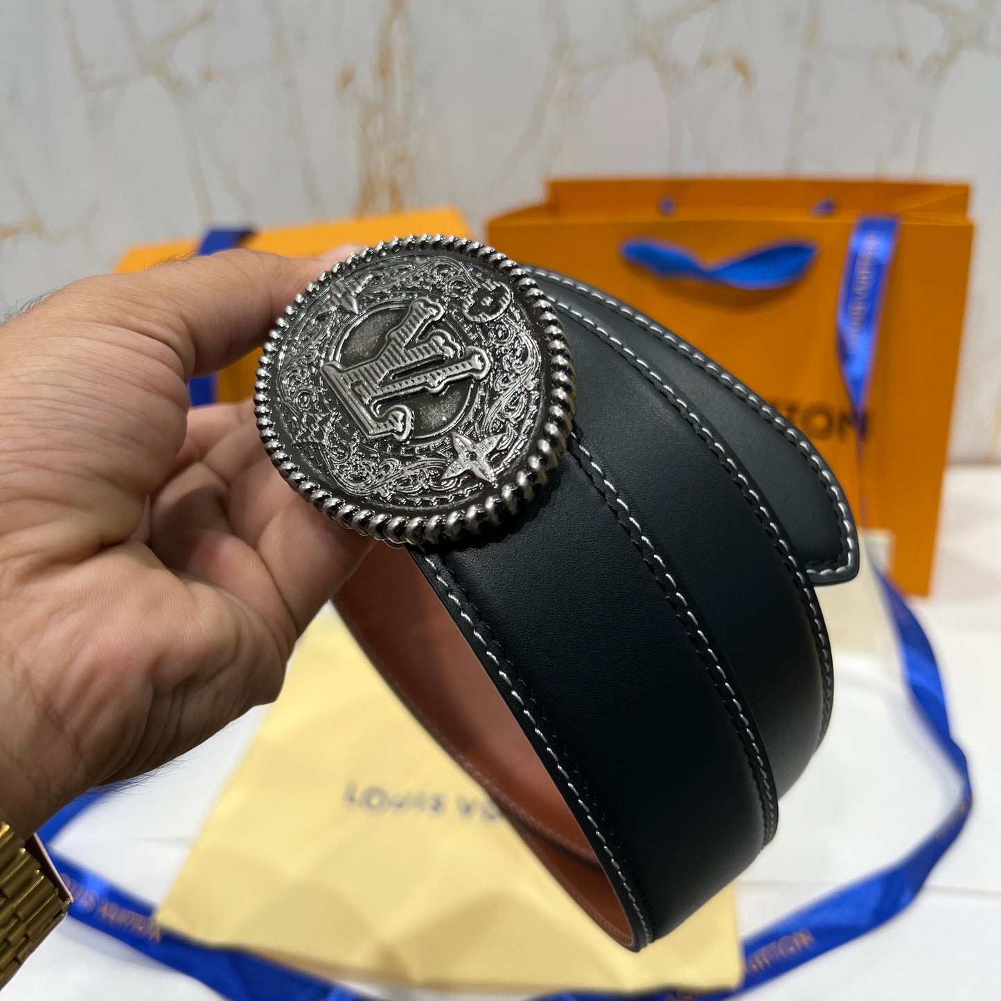 LV Round Logo Reversible Belt Brown/Black