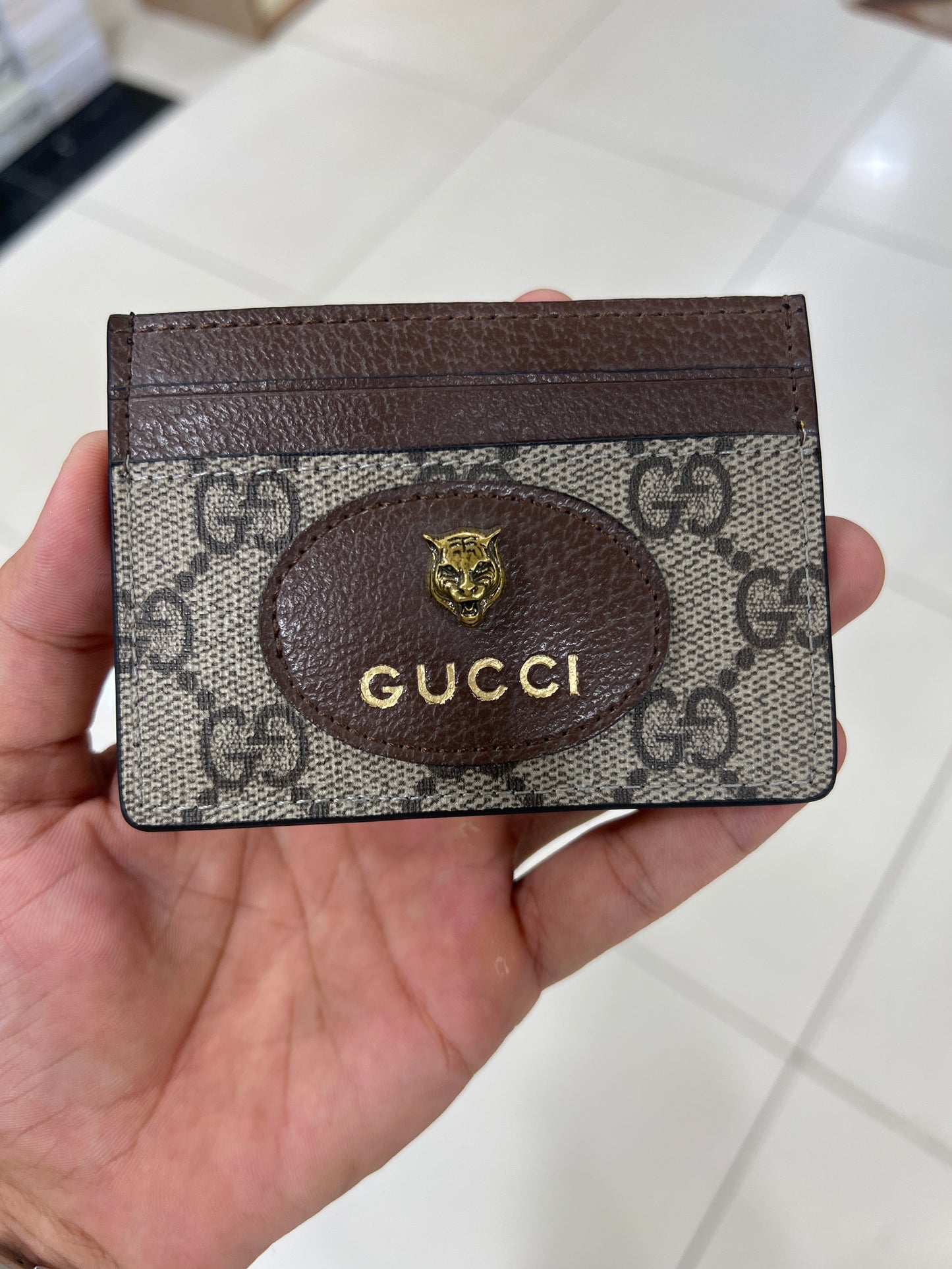 Gucci Tiger Brown Leather Cardholder Wallet