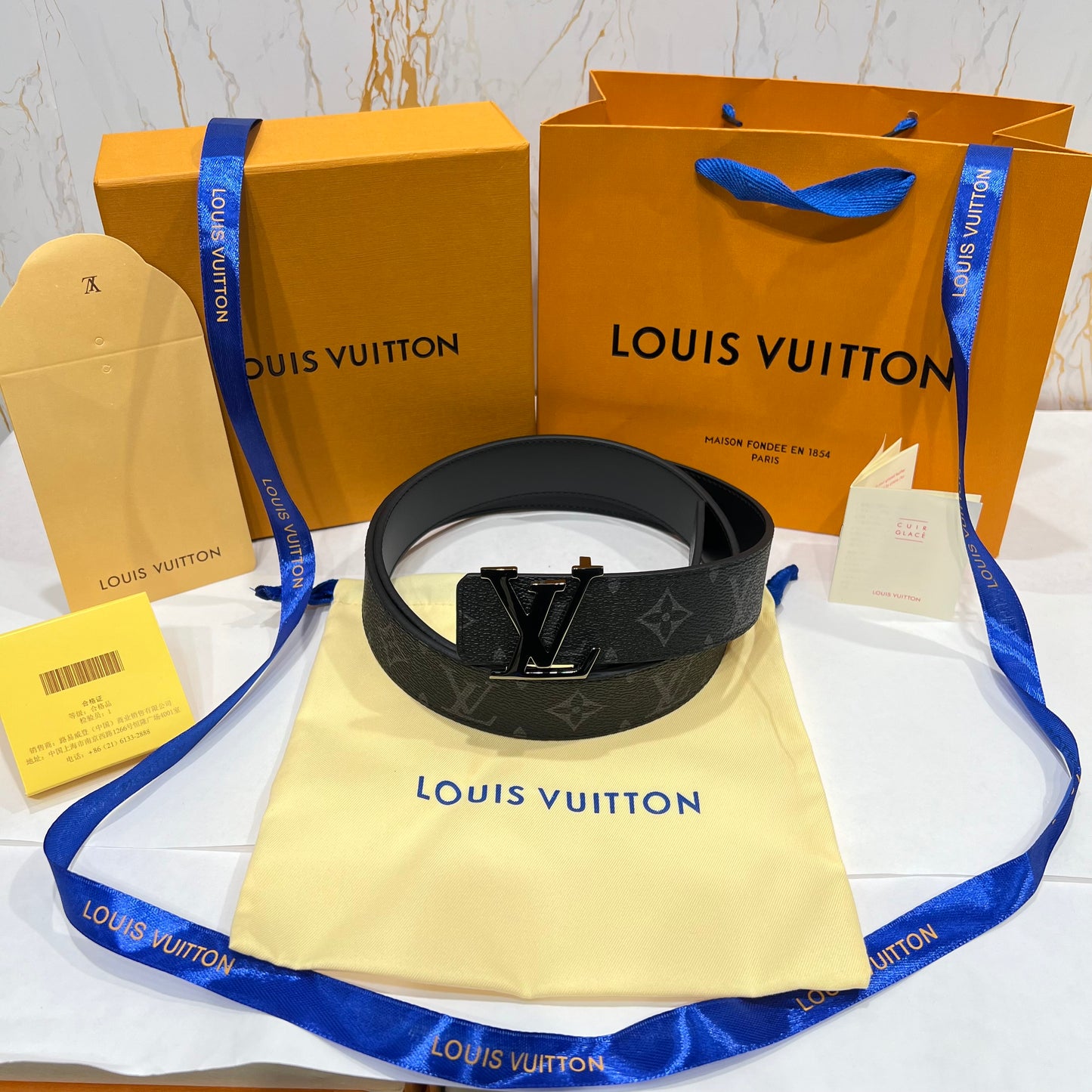LV Silver Logo Grey Printed Reversible Belt