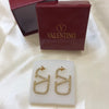 Valentino V Logo Gold White Earrings