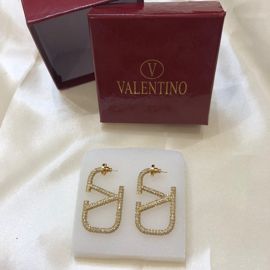 Valentino V Logo Gold White Earrings