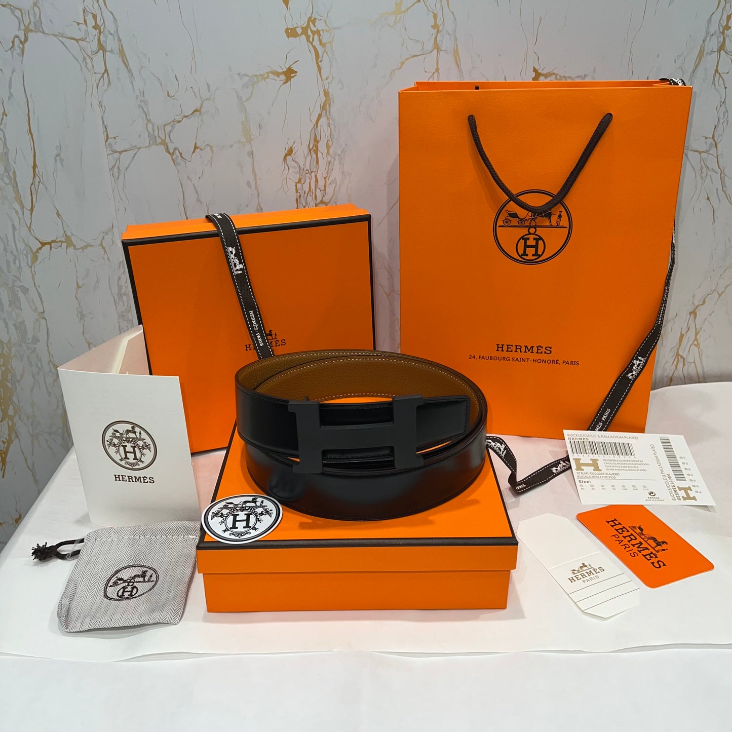 Hermes H Black Buckle Belt Reversible Brown Black