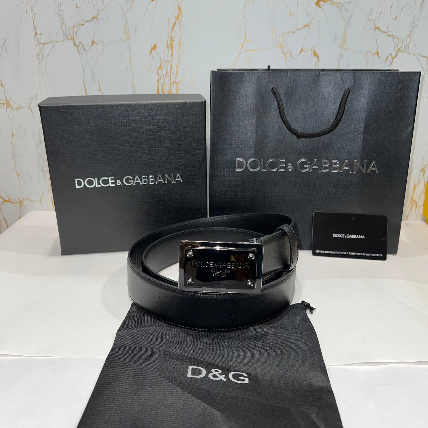 Dolce & Gabbana Silver Buckle Leather Belt Black
