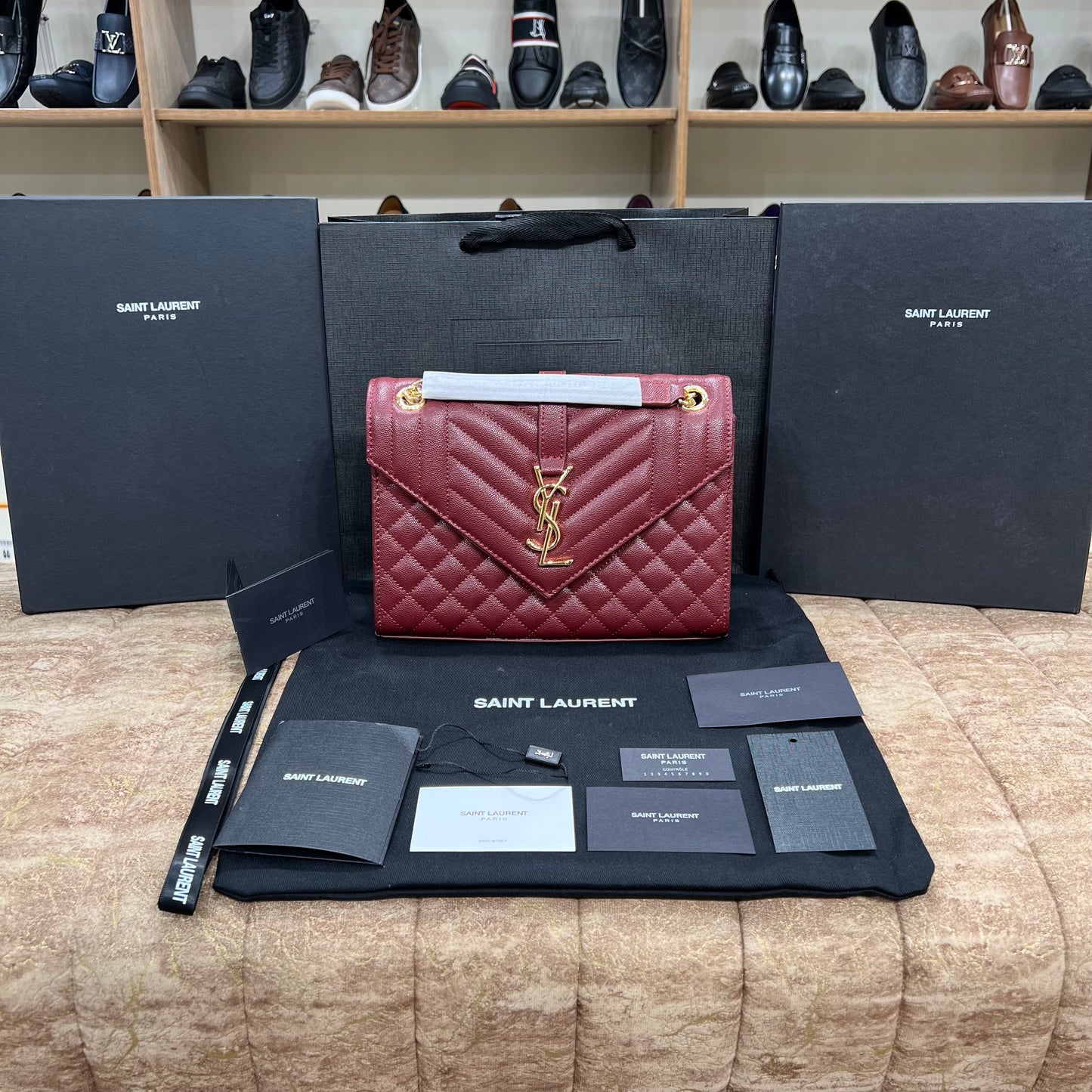 YSL Maroon Texture Leather Bag