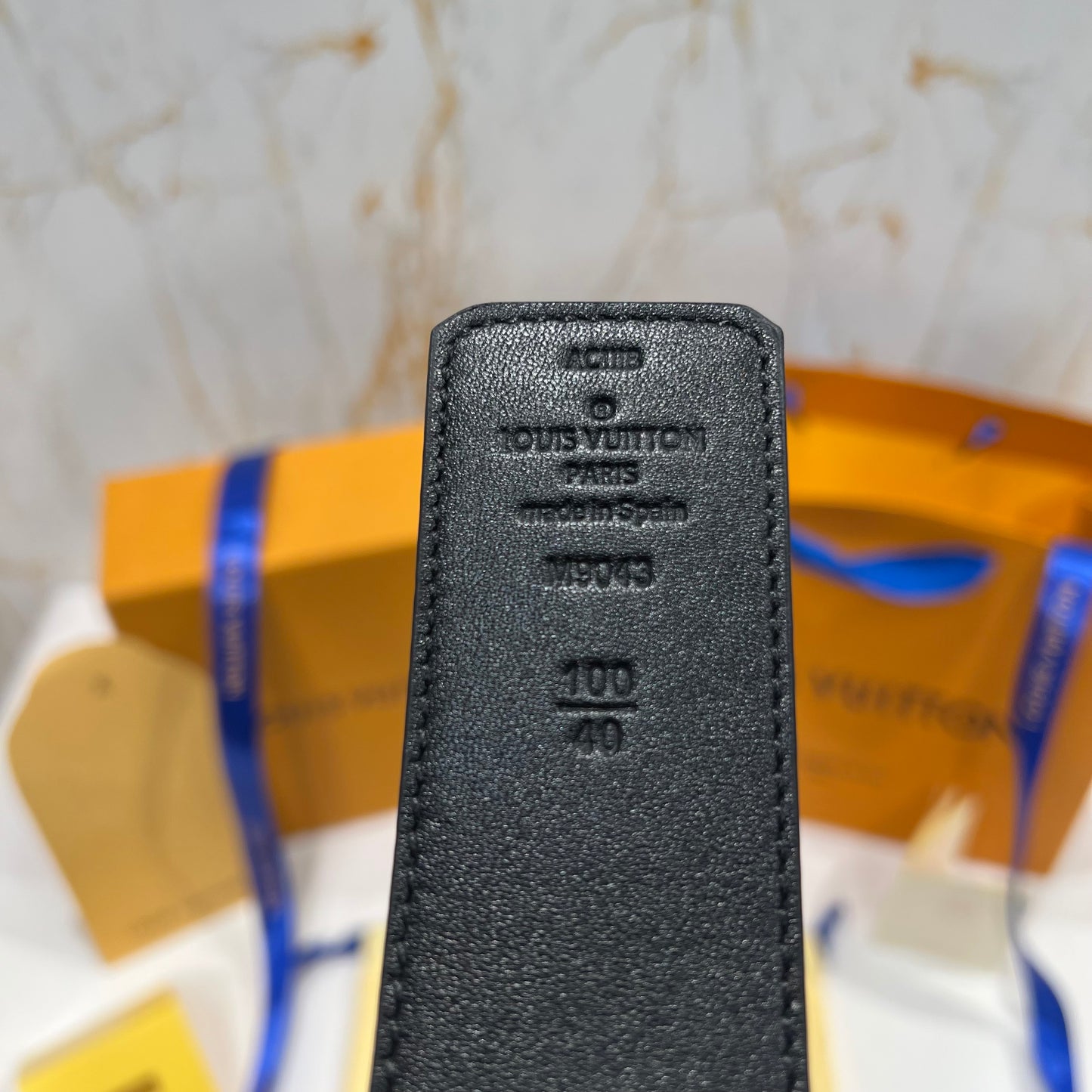 LV Silver Logo Grey Printed Reversible Belt Black