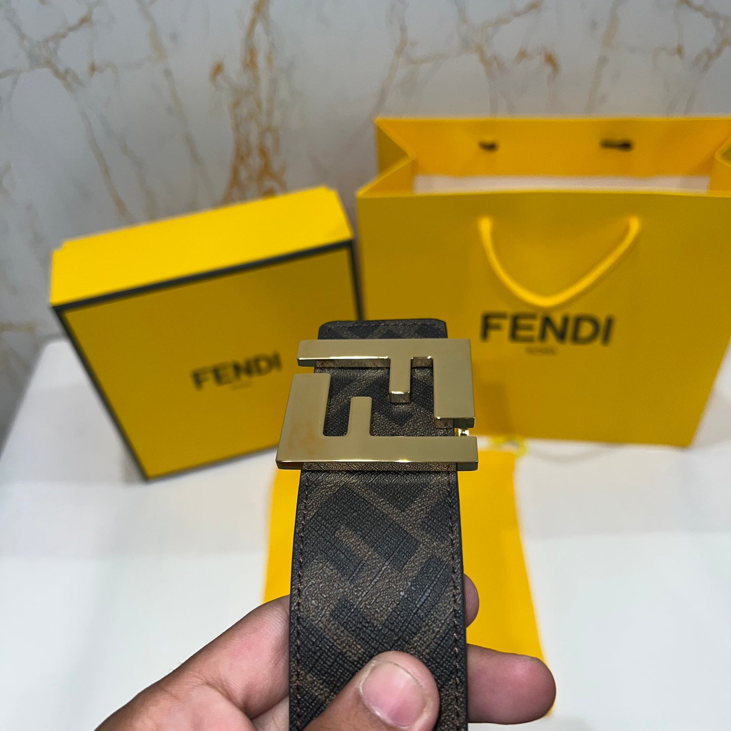 Fendi FF Golden Buckle Reversible Belt Black/Brown