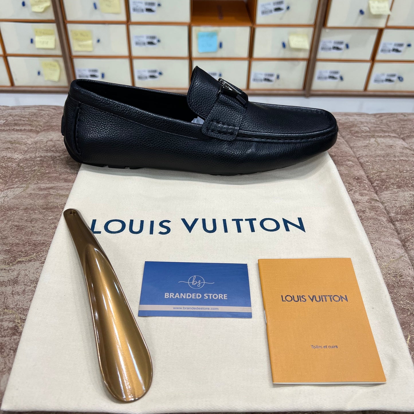 Louis Vuitton Texture Black Silver Logo Normal Loafer