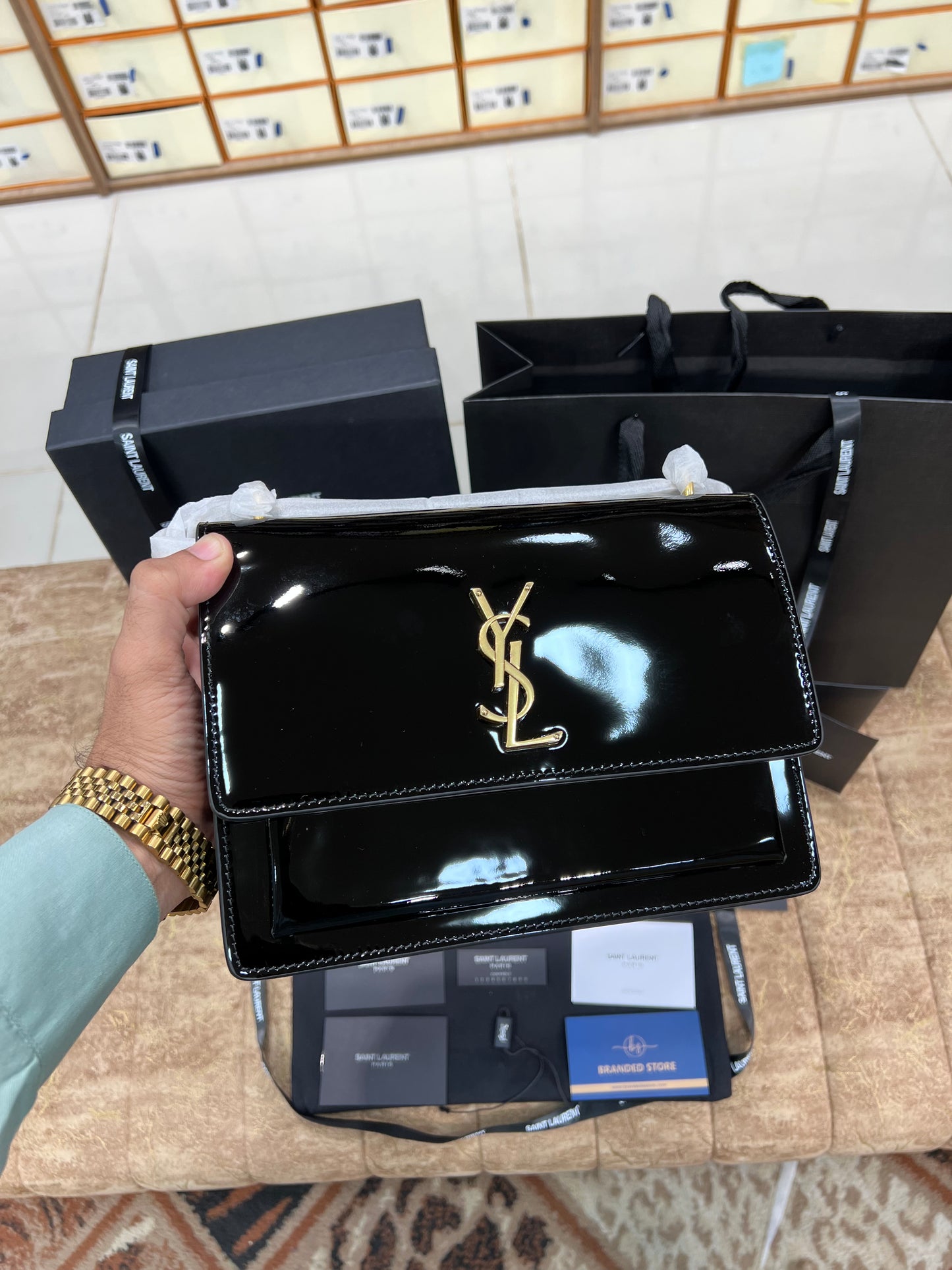 YSL Big Black Shine Leather Bag