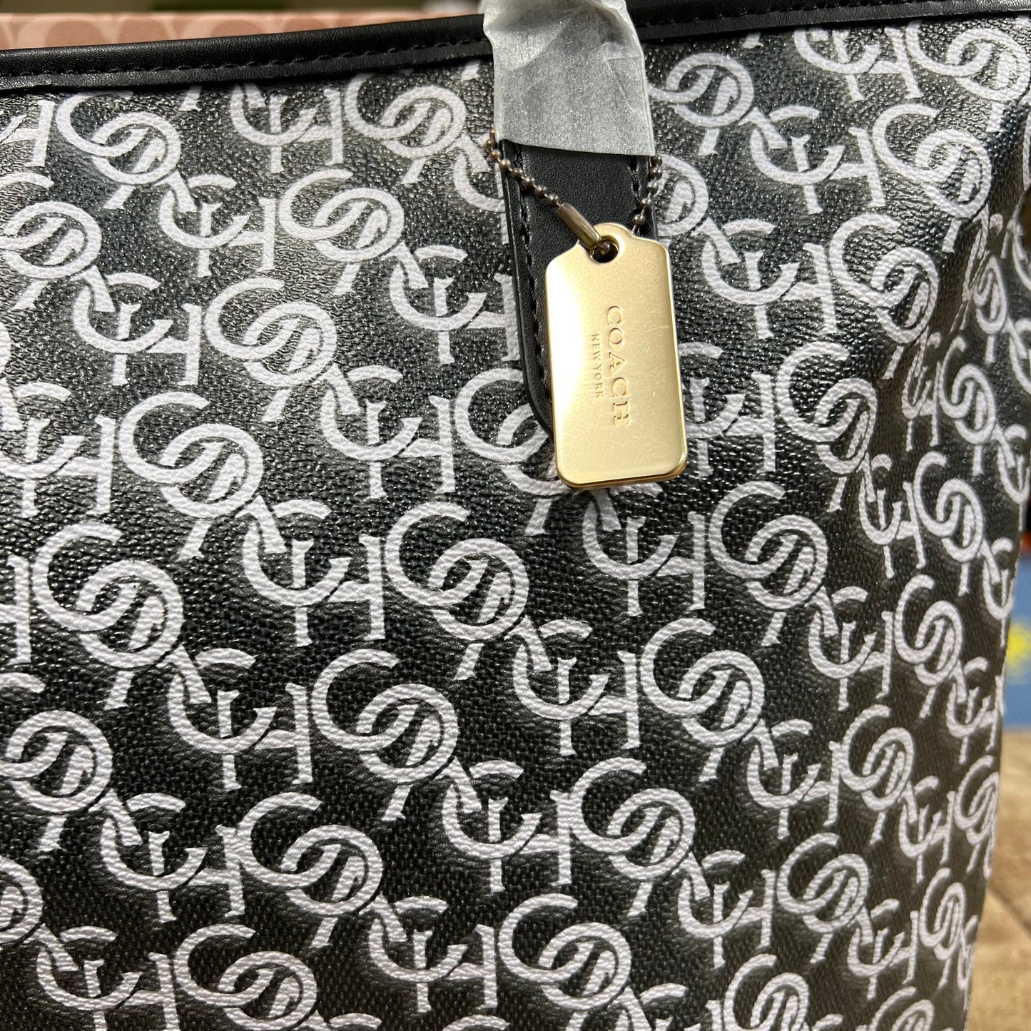 Coach Black White Logo Tote Bag